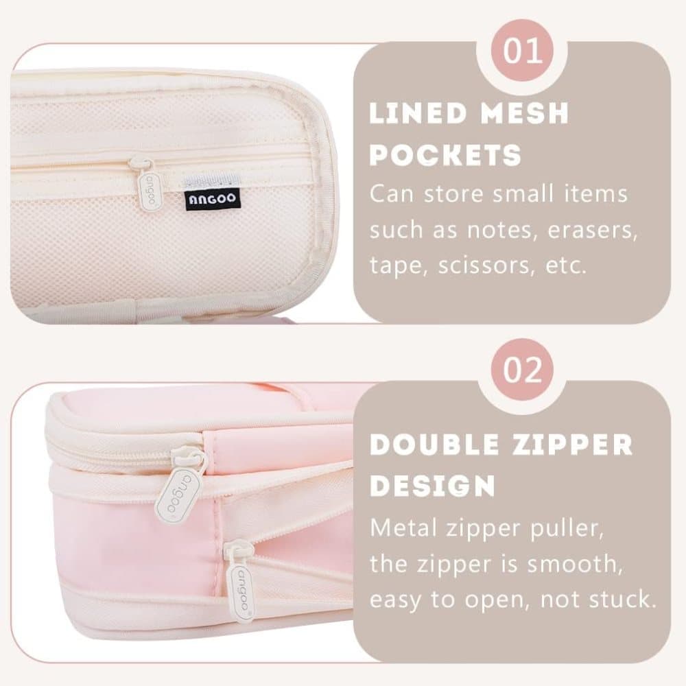 Pink Foldable Multifunctional Pencil Case with Zipper, Large Capacity Travel Pencil Case