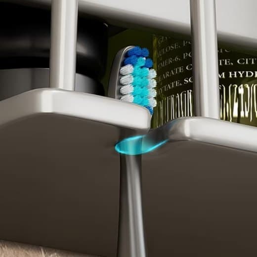 3-Piece Toothbrush Holder with Cup, Wall Mount No Drilling, Aluminum, Compatible with Oral-B, Black