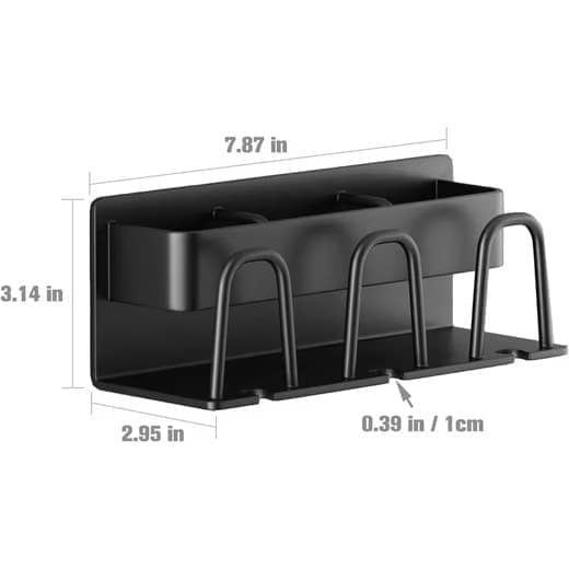 3-Piece Toothbrush Holder with Cup, Wall Mount No Drilling, Aluminum, Compatible with Oral-B, Black