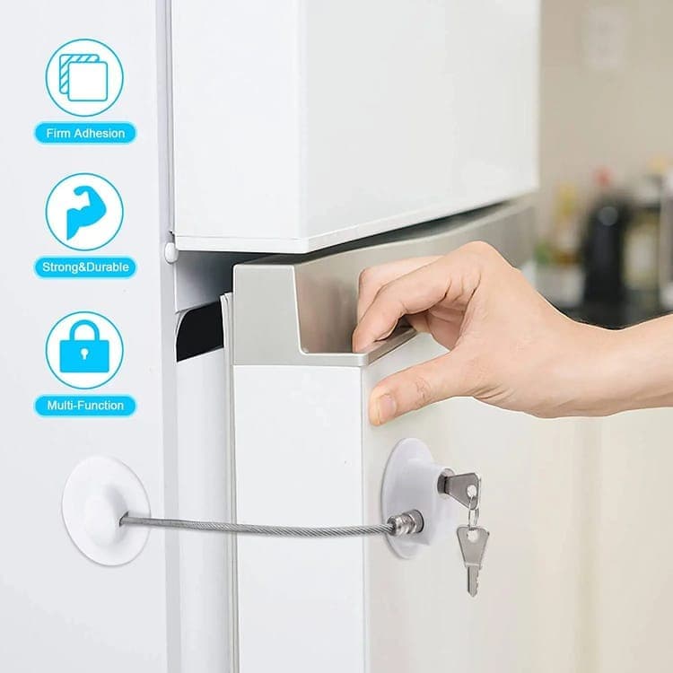 2 Child Safety Locks Self-Adhesive Durable Easy to Use for Refrigerators Cabinets Windows Toilet Lids, White