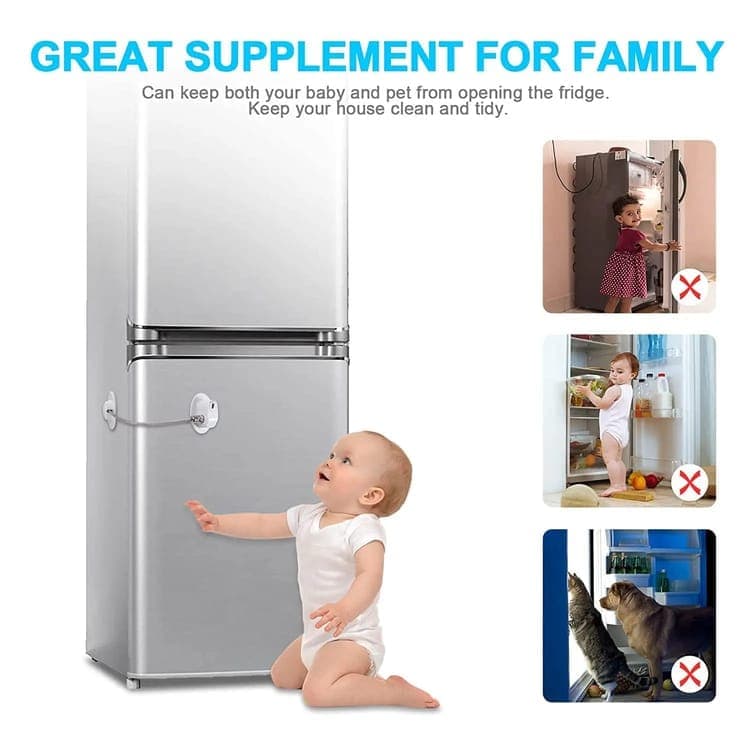 2 Child Safety Locks Self-Adhesive Durable Easy to Use for Refrigerators Cabinets Windows Toilet Lids, White