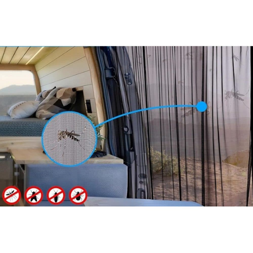 Black Universal Mosquito Net for Car Trunk with Strong Velcro, Compatible with Motorhomes and Camping, 165 × 165 cm