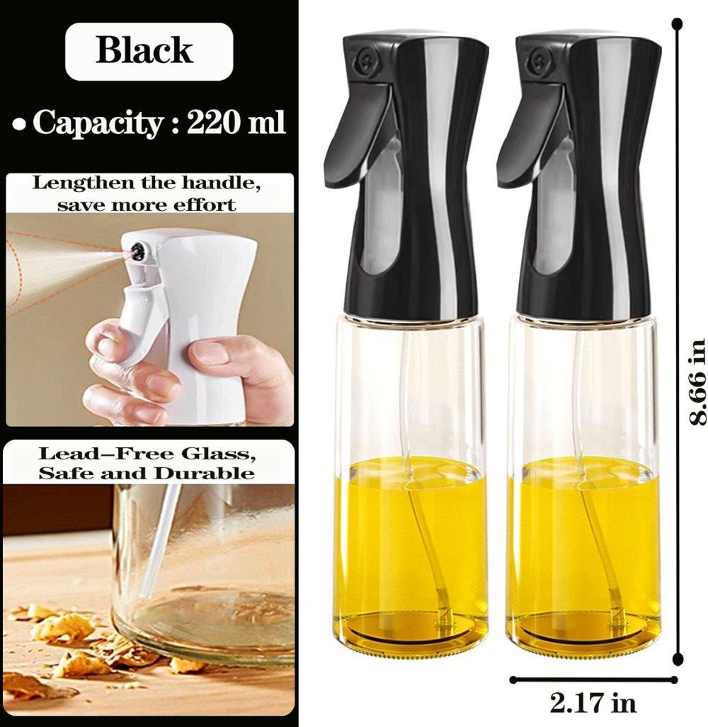 Oil Spray 220 ml, BPA-free Glass Bottle with Even Spray for Cooking & Grilling, Compatible with Oil and Vinegar, White, 1PC