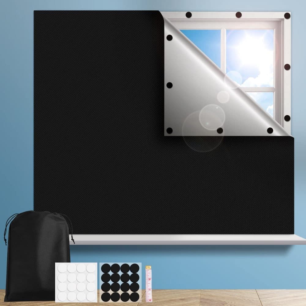 Blackout Curtain with Suction Cups, 100% UV Protection, Portable for Bedroom Windows, Home and Travel, Black, 145x400cm
