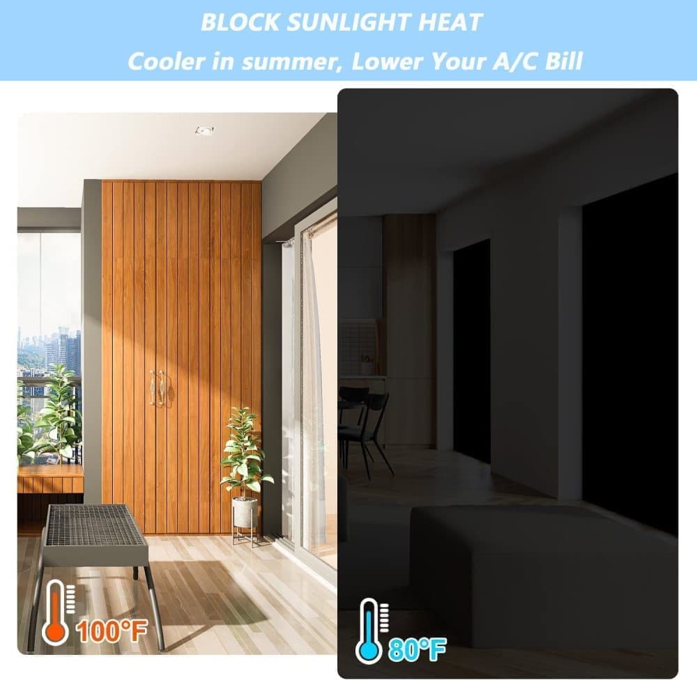 Blackout Curtain 145x300cm with Suction Cups, 100% UV Protection, Portable for Bedroom Windows, Home and Travel