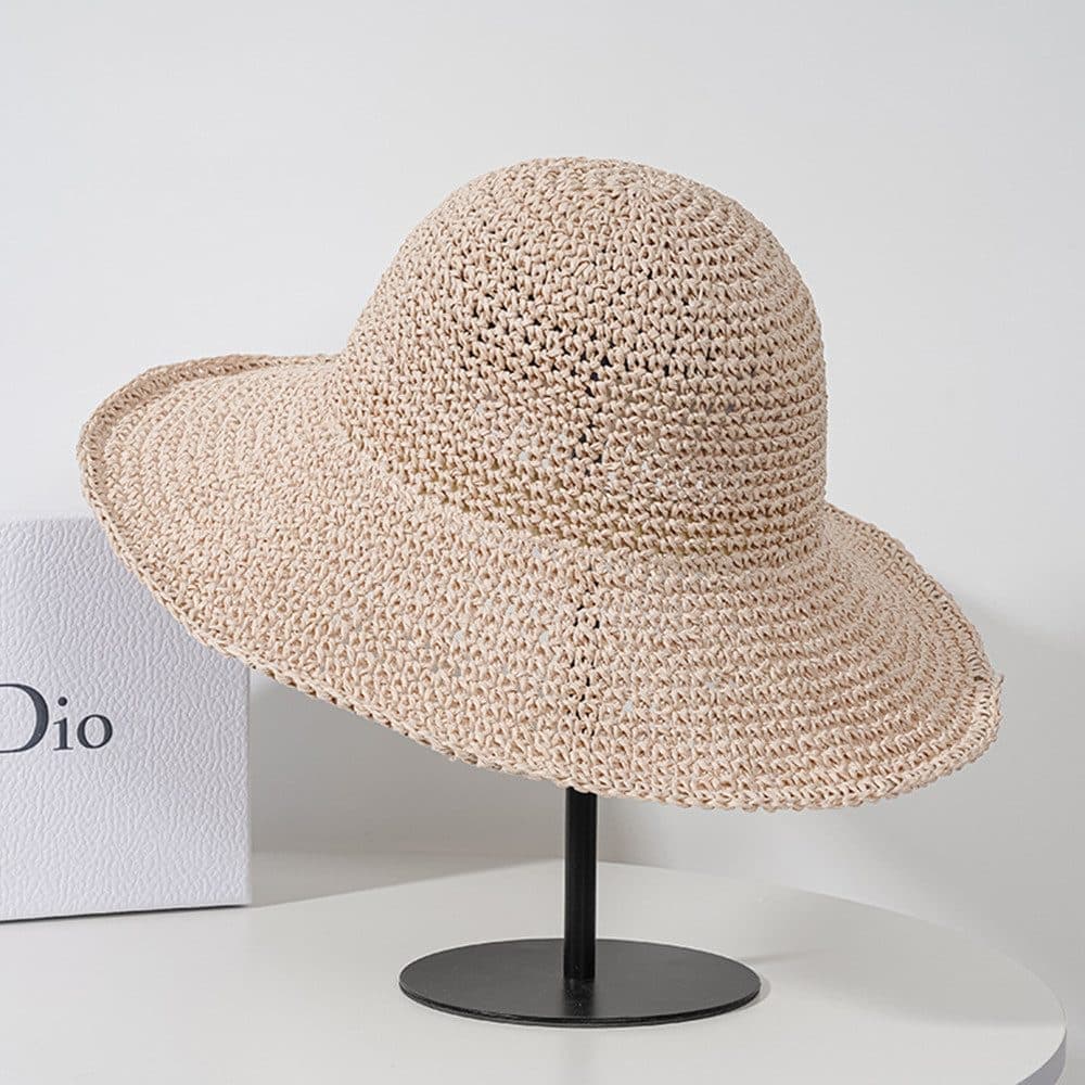 Women's Foldable Sun Hat Braided Wide Brim Beach Hat, 57-59 cm, Light and Breathable, Pink