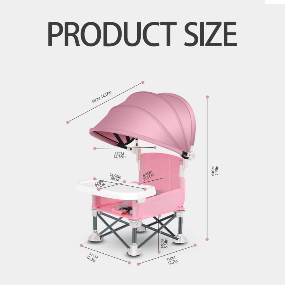 Portable Foldable Highchair for Children with Sunshade and Removable Food Tray, Pink