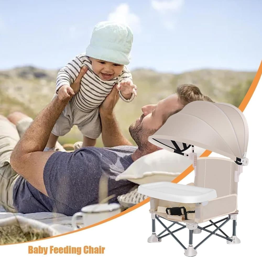 Portable Foldable Highchair for Children with Sunshade and Removable Food Tray, Pink
