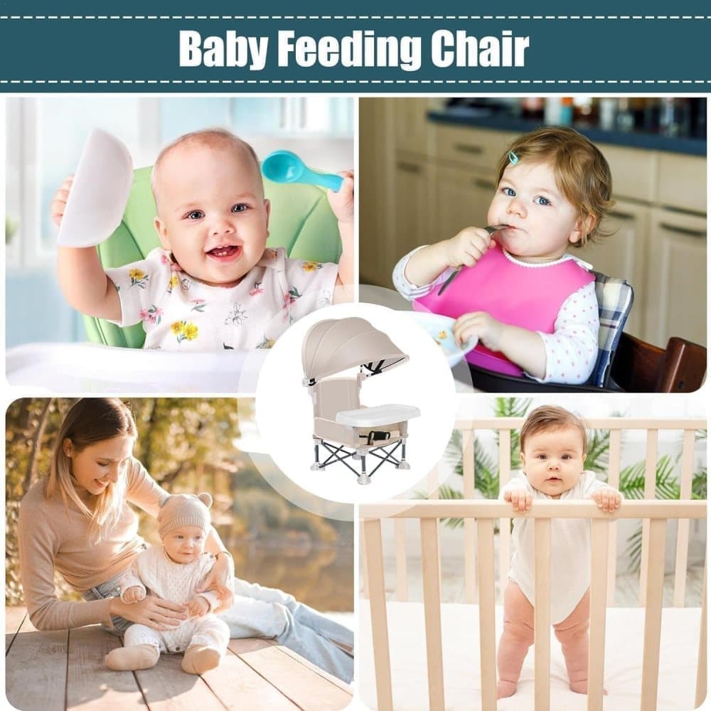 Portable Foldable Highchair for Children with Sunshade and Removable Food Tray, Pink