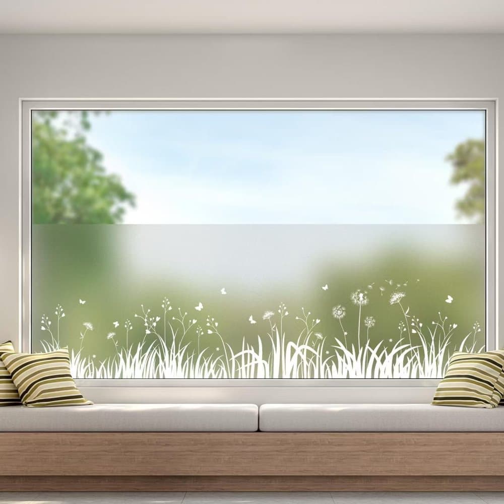 Frosted Window Film Removable Static Cling Floral Design for Kitchen Privacy, 44.5 x 200 cm