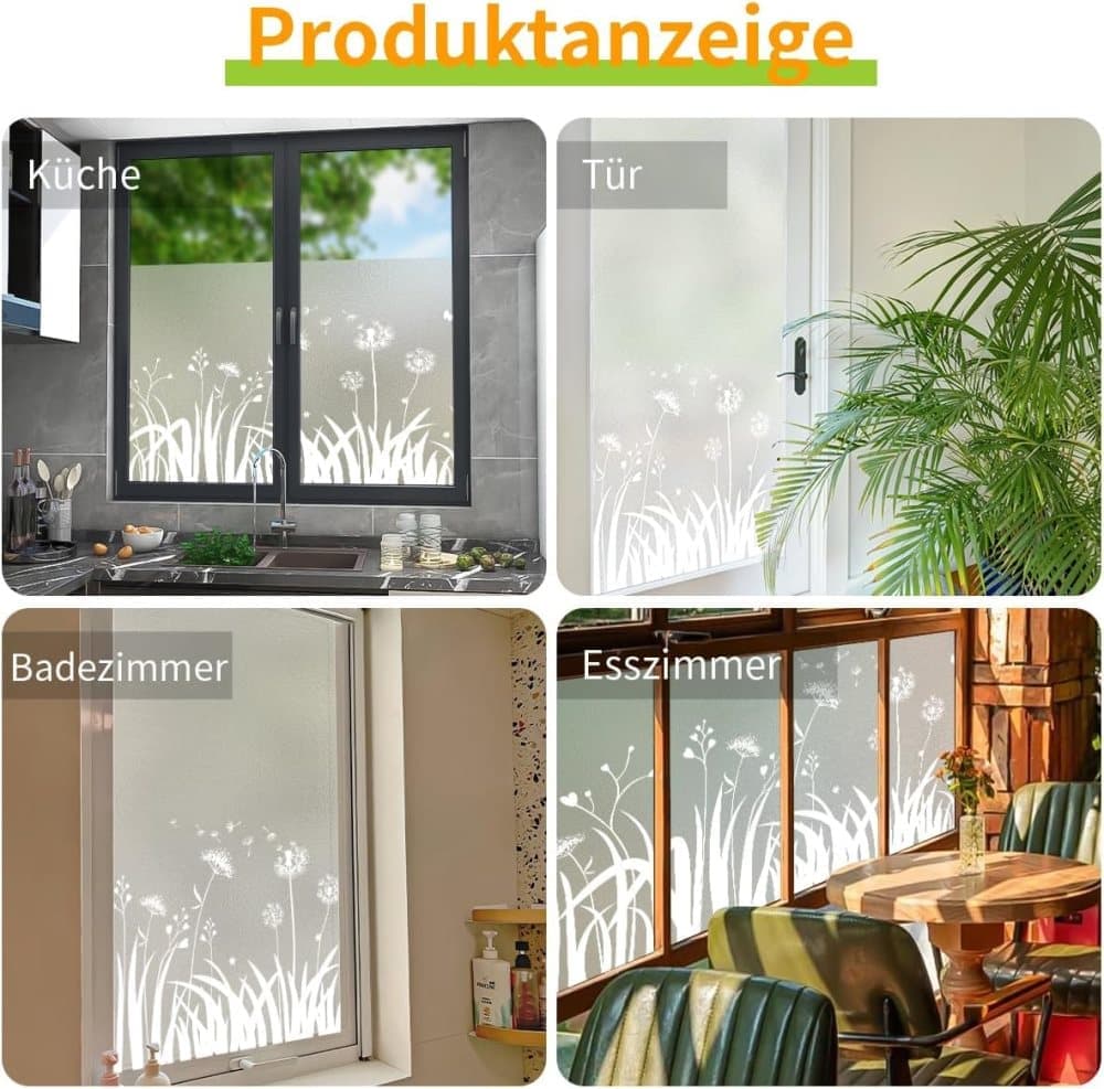 Frosted Window Film Removable Static Cling Floral Design for Kitchen Privacy, 44.5 x 200 cm