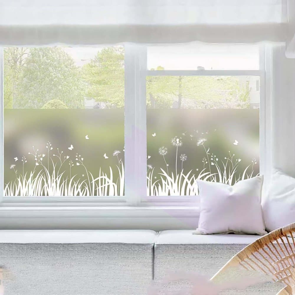 Frosted Window Film Removable Static Cling Floral Design for Kitchen Privacy, 44.5 x 200 cm