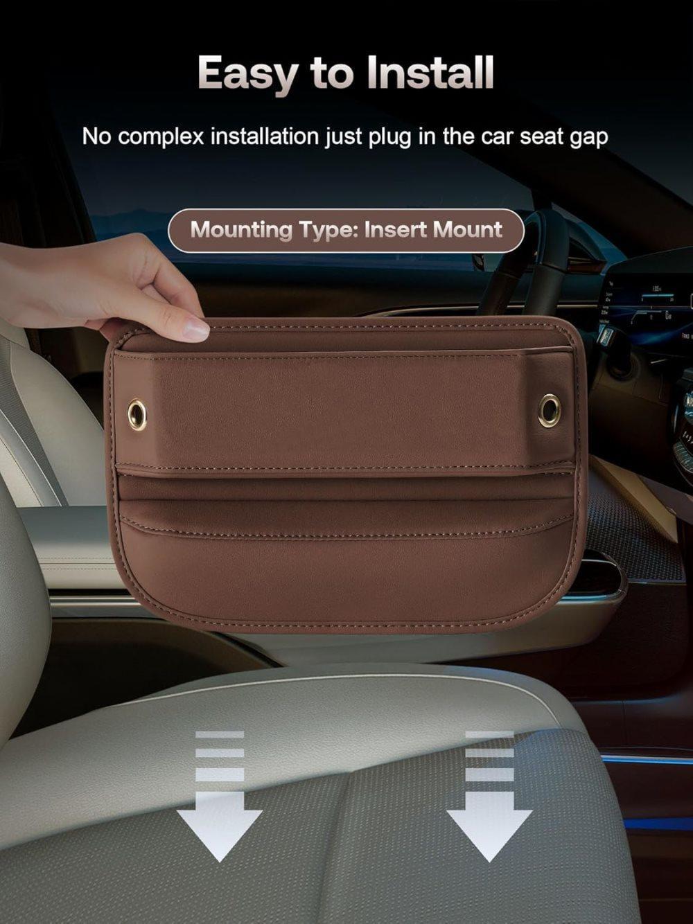 2-Pack Universal Car Storage Leather Bags, Brown/Black, Compatible with All Car Models
