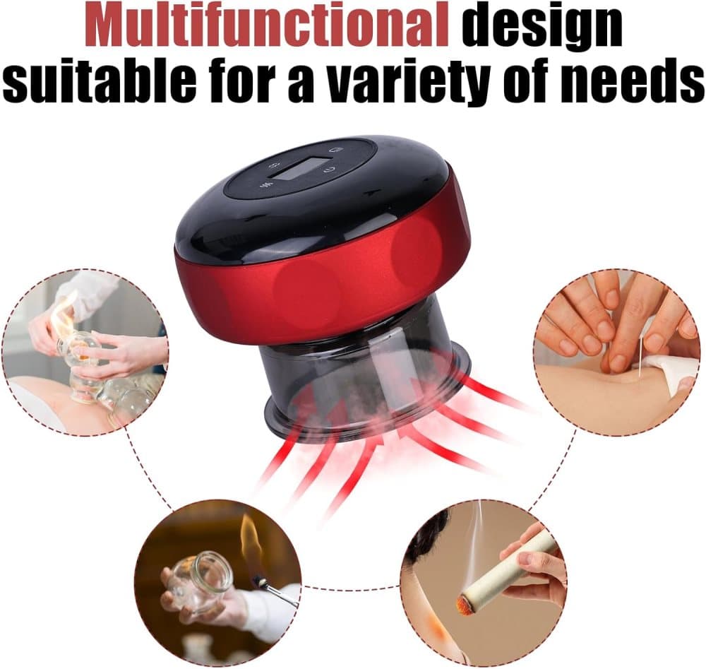 12-Speed Electric Cupping Therapy Machine Vacuum Massager Set, Red
