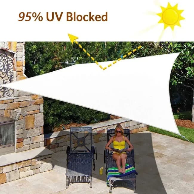 5x5x5m Waterproof Outdoor Triangular Sun Sail UV Protective Shade Net for Camping Garden Terrace and Pool, White