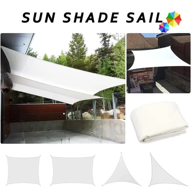 5x5x5m Waterproof Outdoor Triangular Sun Sail UV Protective Shade Net for Camping Garden Terrace and Pool, White