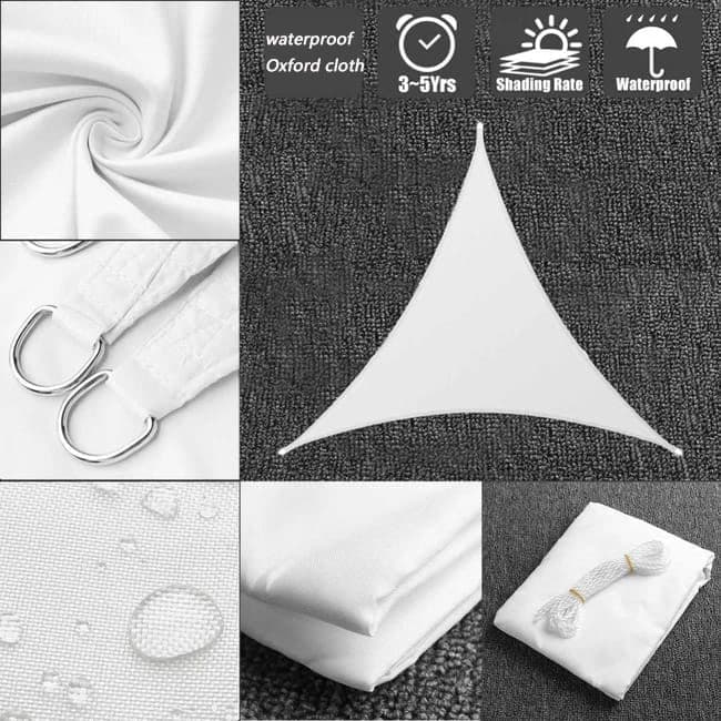 5x5x5m Waterproof Outdoor Triangular Sun Sail UV Protective Shade Net for Camping Garden Terrace and Pool, White