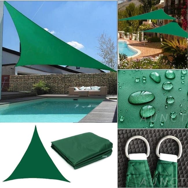 5x5x5m Waterproof Outdoor Sun Sail UV-Protective Triangle Shade Net for Camping Garden Terrace and Pool, Dark green