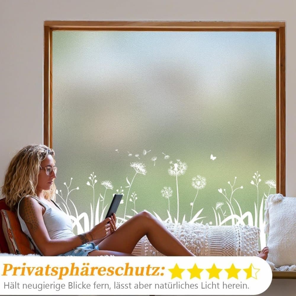 Dandelion Window Film Privacy Protection UV Blocking for Bathroom, 45cm x 200cm