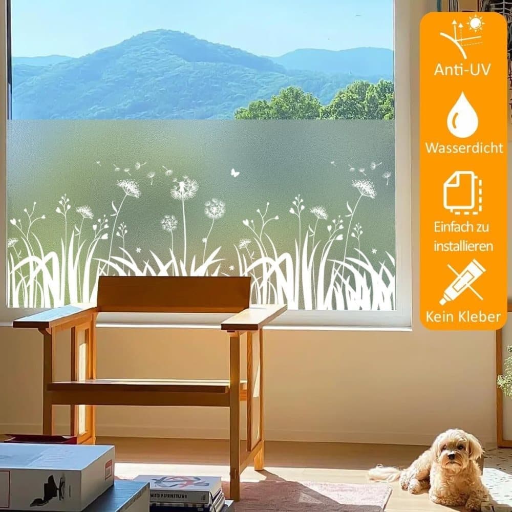 Dandelion Window Film Privacy Protection UV Blocking for Bathroom, 45cm x 200cm