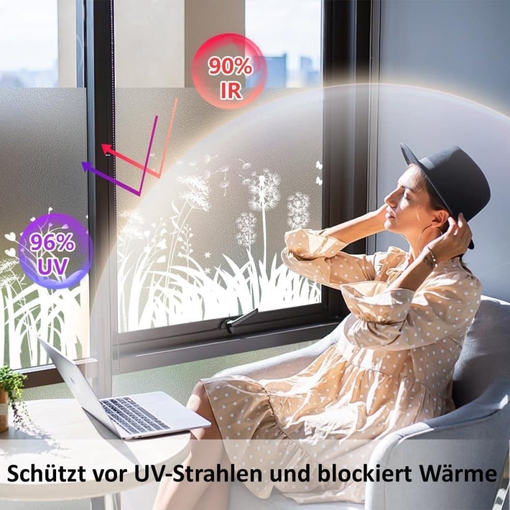 Dandelion Window Film Privacy Protection UV Blocking for Bathroom, 45cm x 200cm