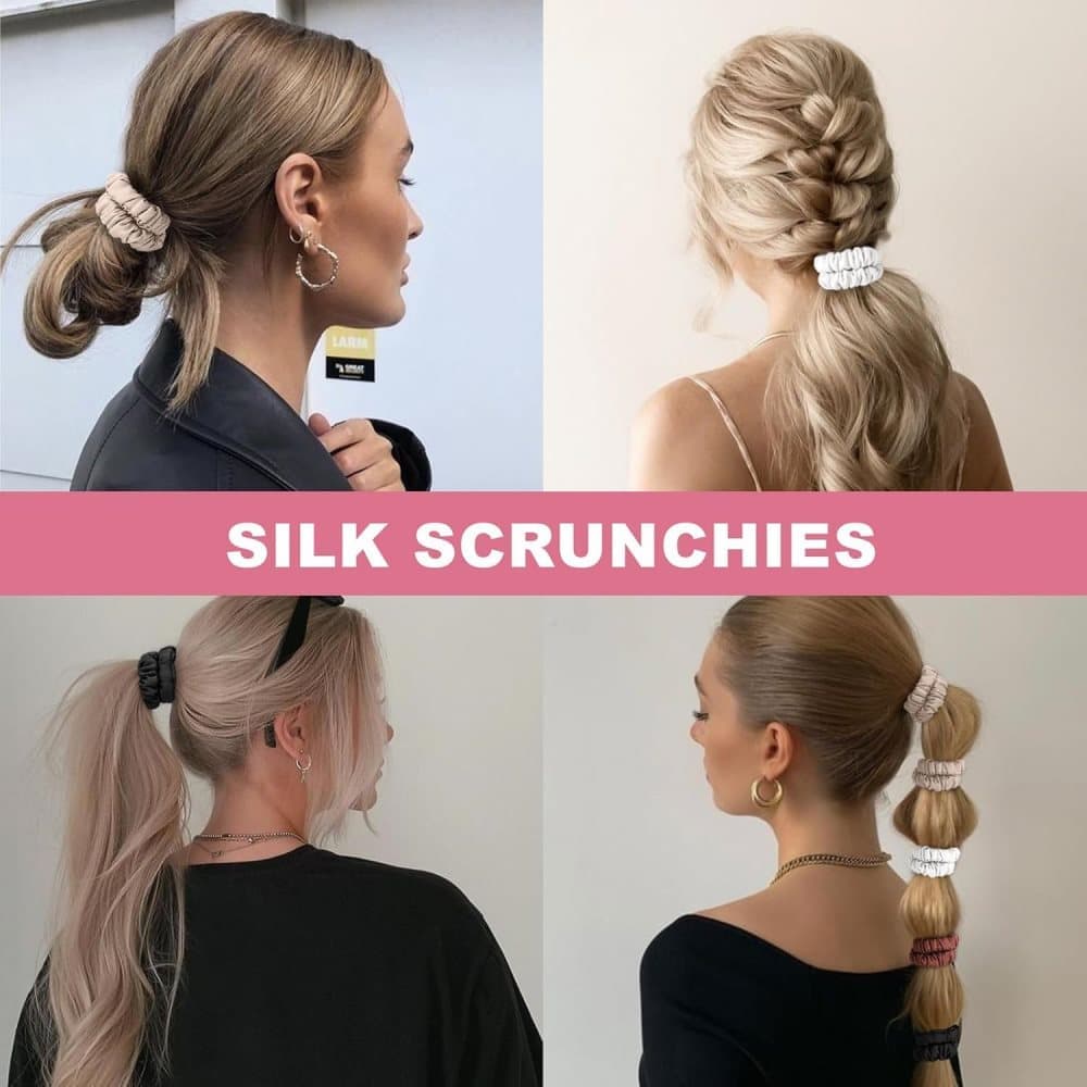 6-Pack Mulberry Silk Scrunchies Hair Bands No Damage High Elasticity, 16 Momme