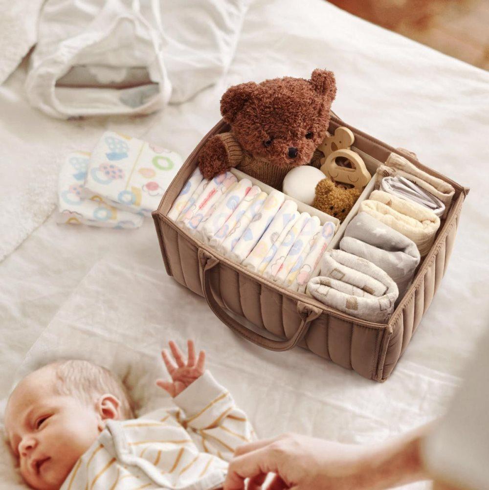 Baby Diaper Storage Basket, Large Capacity Breathable Water Resistant, for Home and Travel Use, Brown