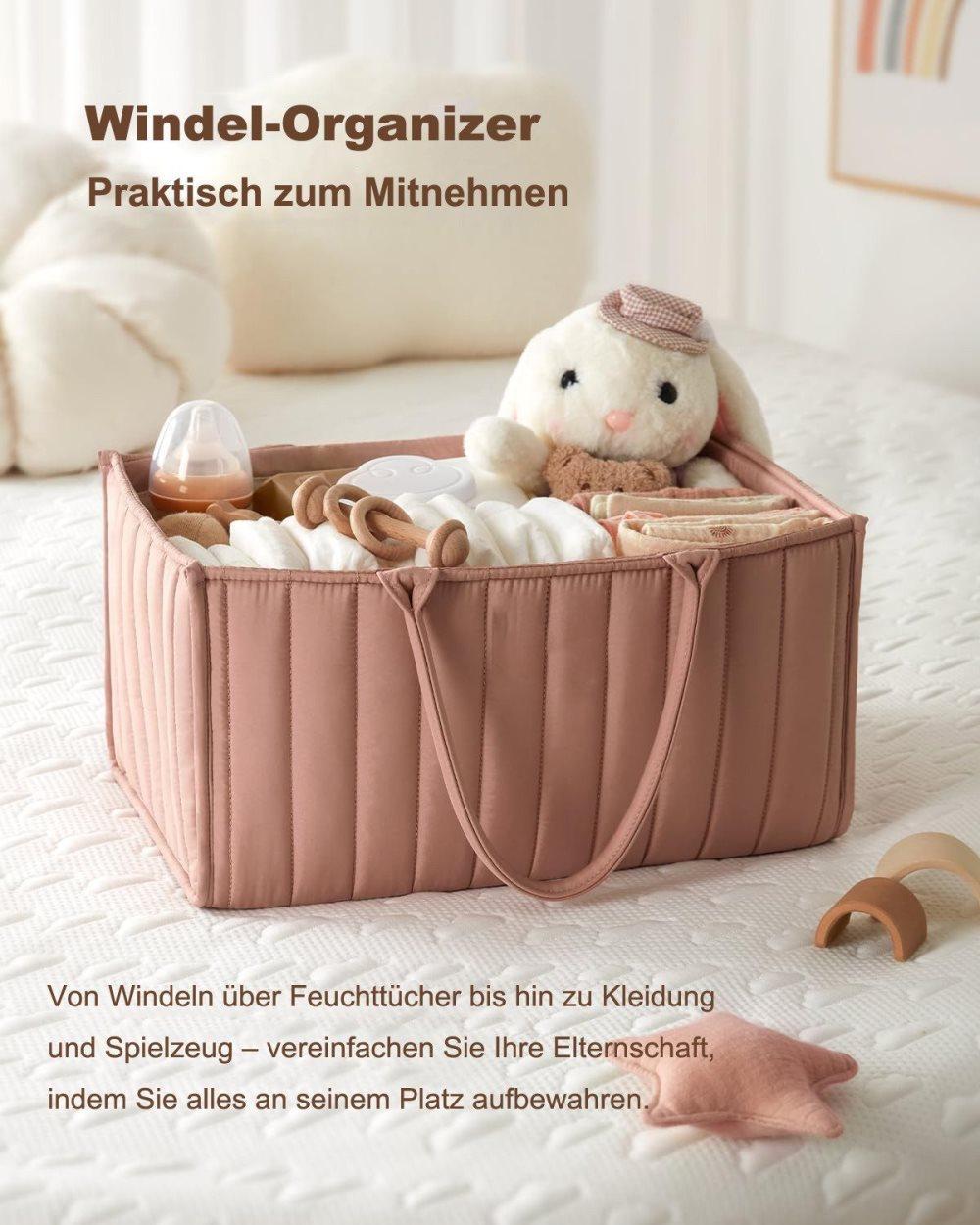 Breathable Water Resistant Baby Diaper Storage Basket Dark Pink, Large Capacity, Perfect for Home and Travel