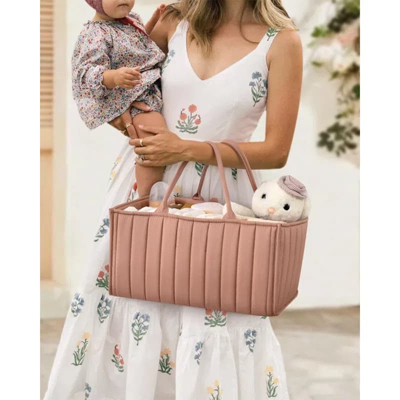Breathable Water Resistant Baby Diaper Storage Basket Dark Pink, Large Capacity, Perfect for Home and Travel