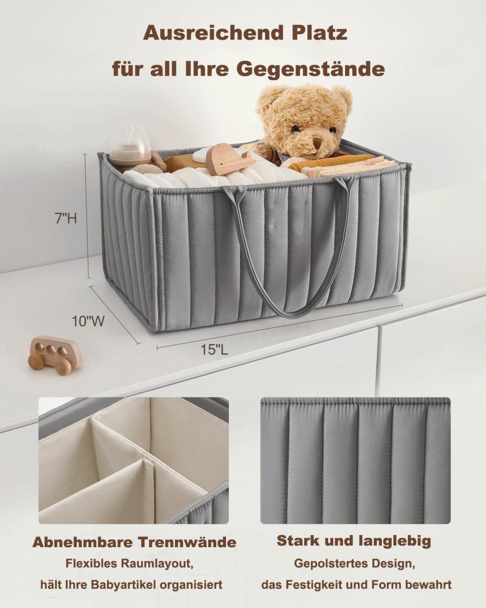 Baby Diaper Storage Basket Multifunctional Large Capacity Breathable Water Resistant for Home and Travel, Gray