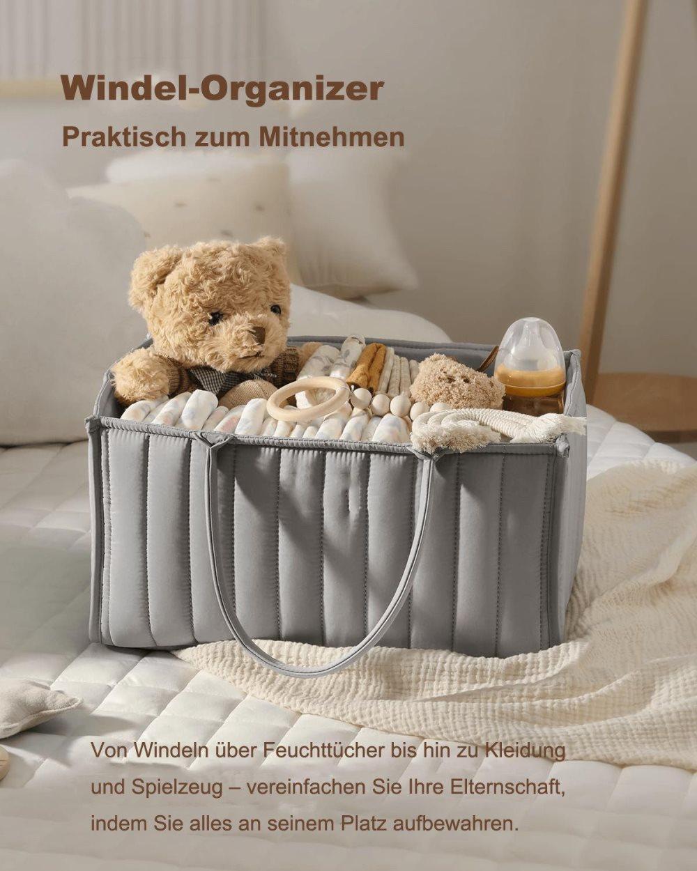 Baby Diaper Storage Basket Multifunctional Large Capacity Breathable Water Resistant for Home and Travel, Gray