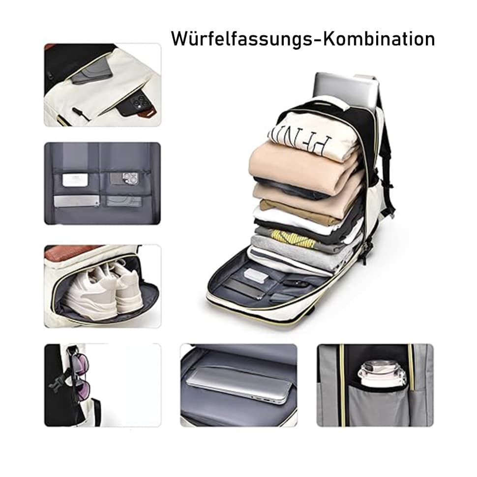 28L Multifunctional Backpack with Shoe Compartment for School Travel Work, Gray, 28x19x42 cm