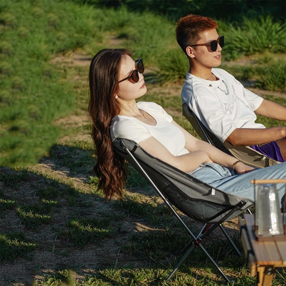 Lightweight Folding Camping Chair with Carry Bag, Padded Collapsible Sun Chair for Hiking, Portable and Comfortable, Beige