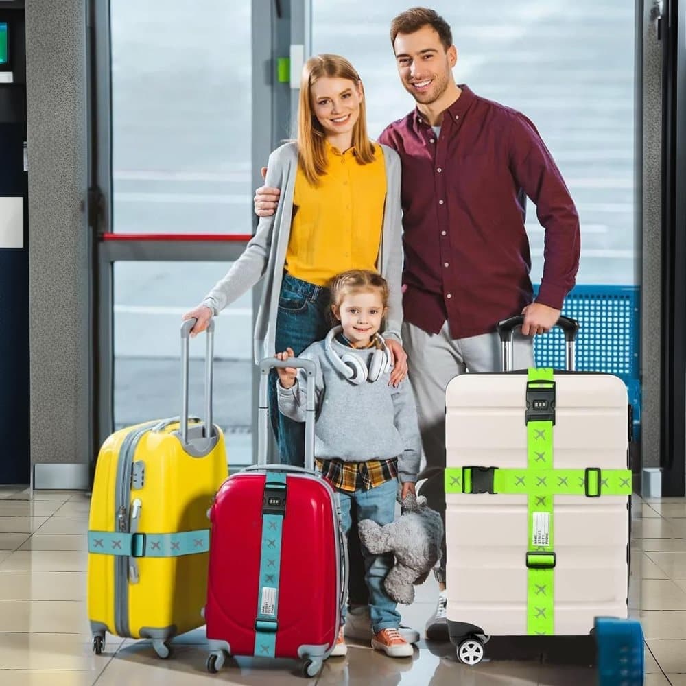 2-Pack Reflective Luggage Strap with Combination Lock for Suitcase, Green, Fits Most Sizes