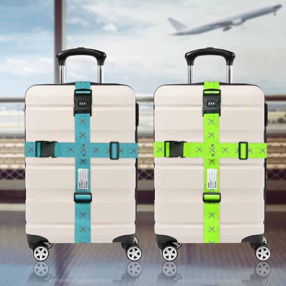2-Pack Reflective Luggage Strap with Combination Lock for Suitcase, Dark Blue, Fits Most Sizes