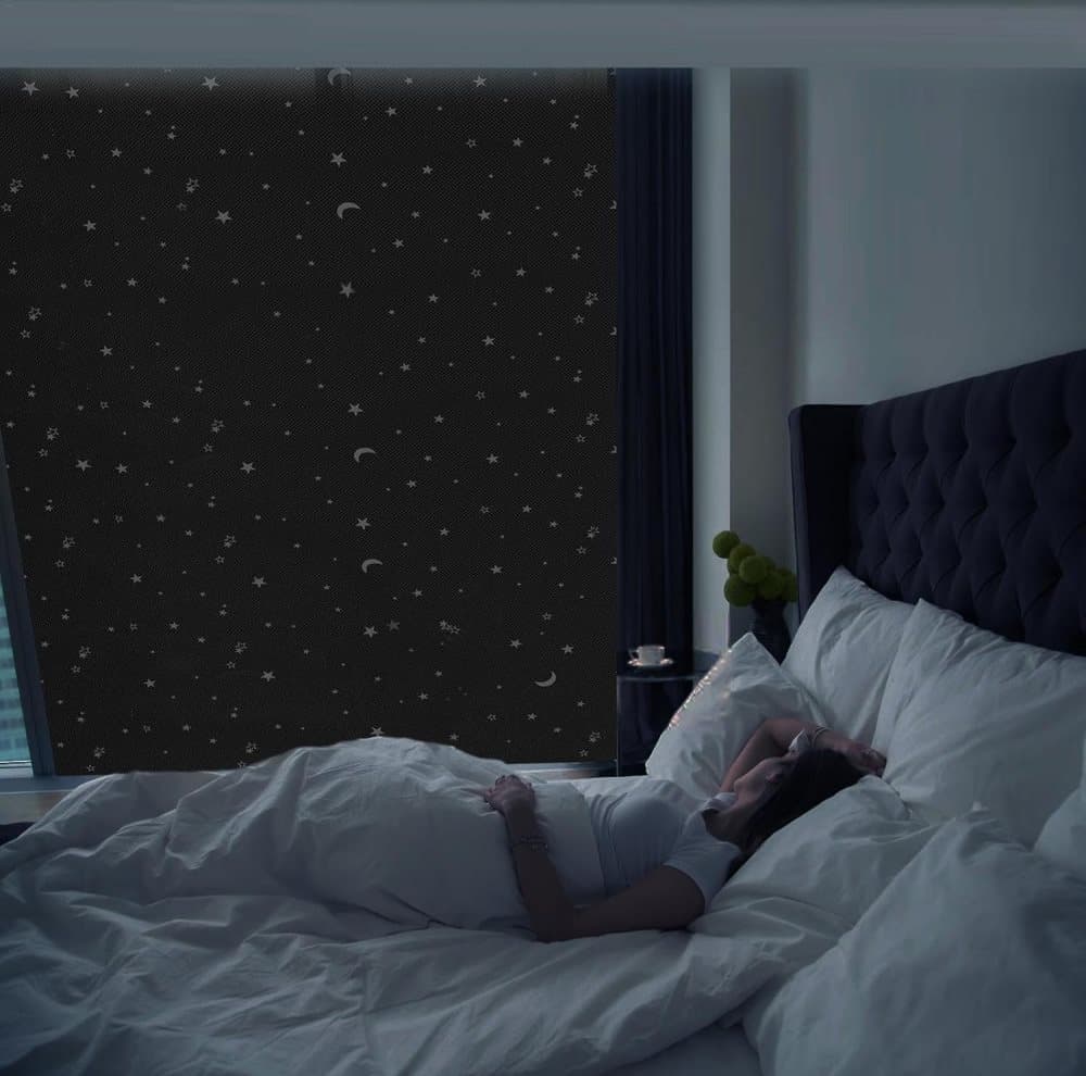 Blackout Curtain DIY Portable No-Drill UV Protection, Star and Moon Print, 145×100cm