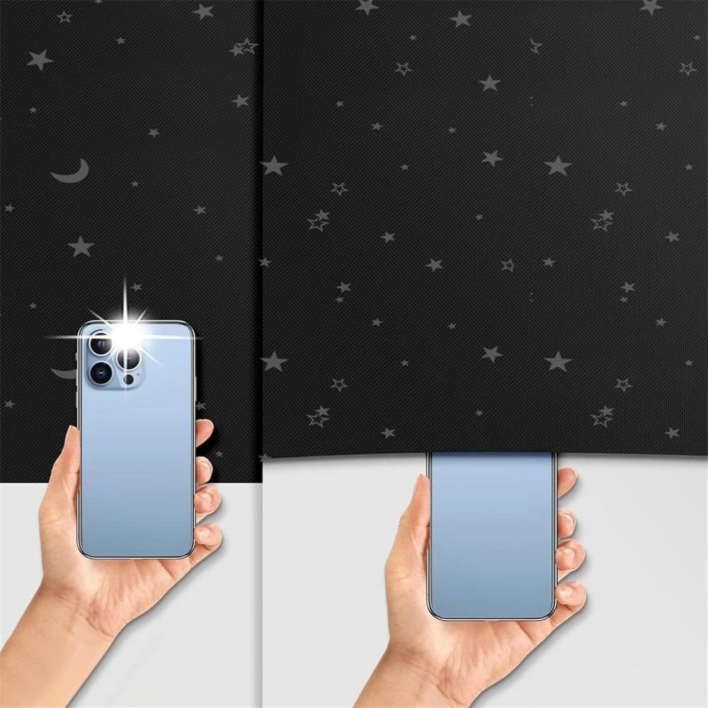 Blackout Curtain DIY Portable No-Drill UV Protection, Star and Moon Print, 145×100cm
