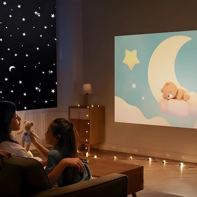 100% Blackout Curtain DIY Portable No-Drill UV Protection Star Moon Print, 145×200cm