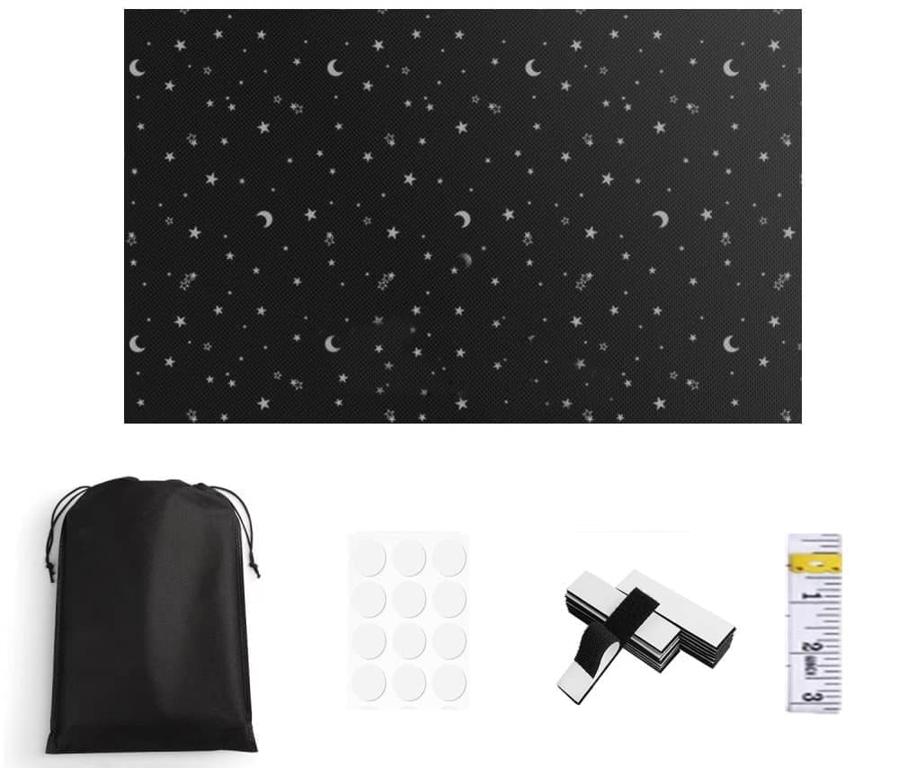 Blackout Curtain DIY Portable No-Drill UV Protection with Star and Moon Print, 145×400cm