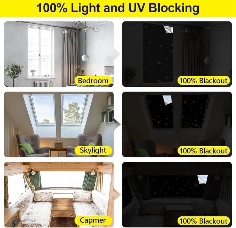 Blackout Curtain DIY Portable No-Drill UV Protection with Star and Moon Print, 145×400cm