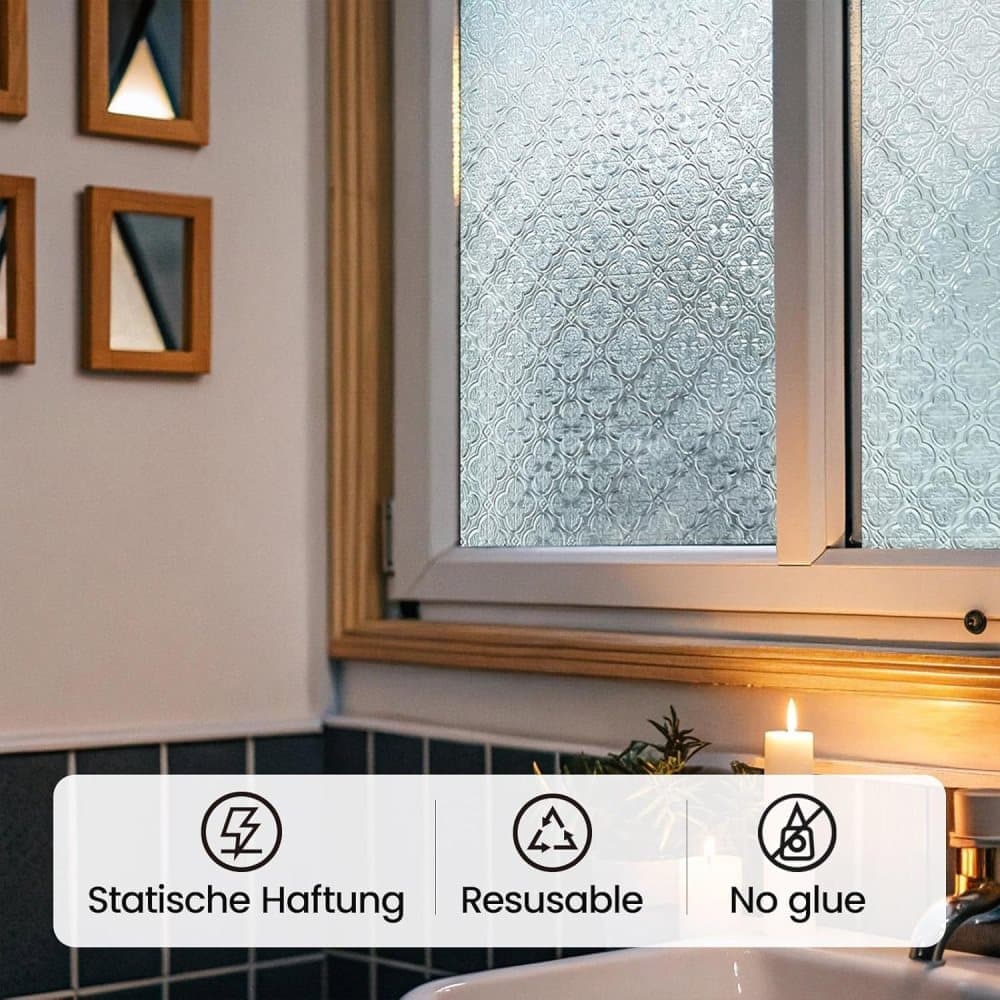 50cmx3m 3D Window Film Self-Adhesive Privacy UV Heat Protection Decorative Reusable for Bathroom Home and Office Glass