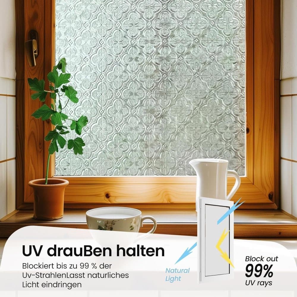 3D Window Film Self-Adhesive Privacy UV Heat Protection Decorative Reusable for Bathroom Home Glass, 50cmx3m