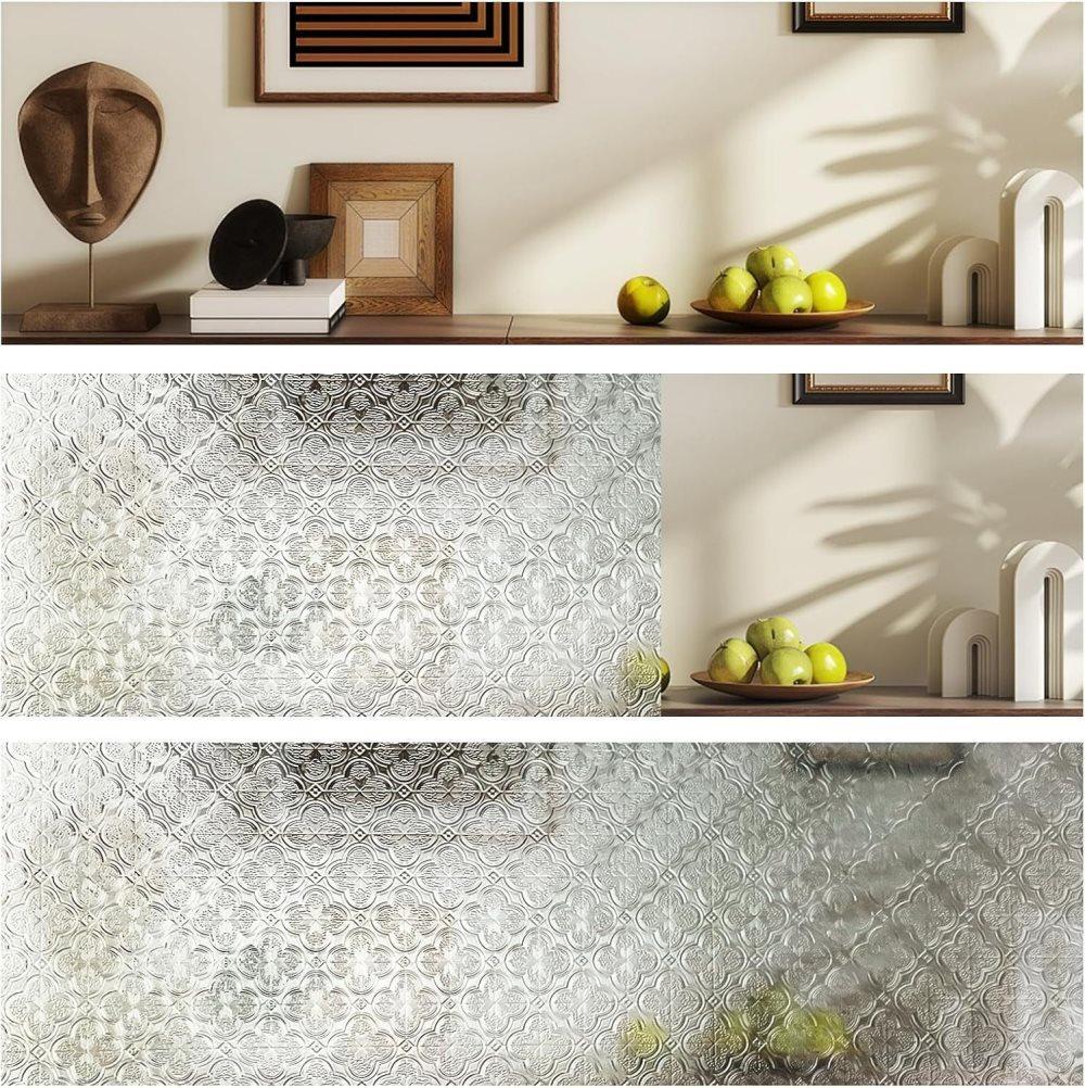 3D Window Film Self-Adhesive Privacy UV Heat Protection Decorative Reusable for Bathroom Home Glass, 50cmx3m
