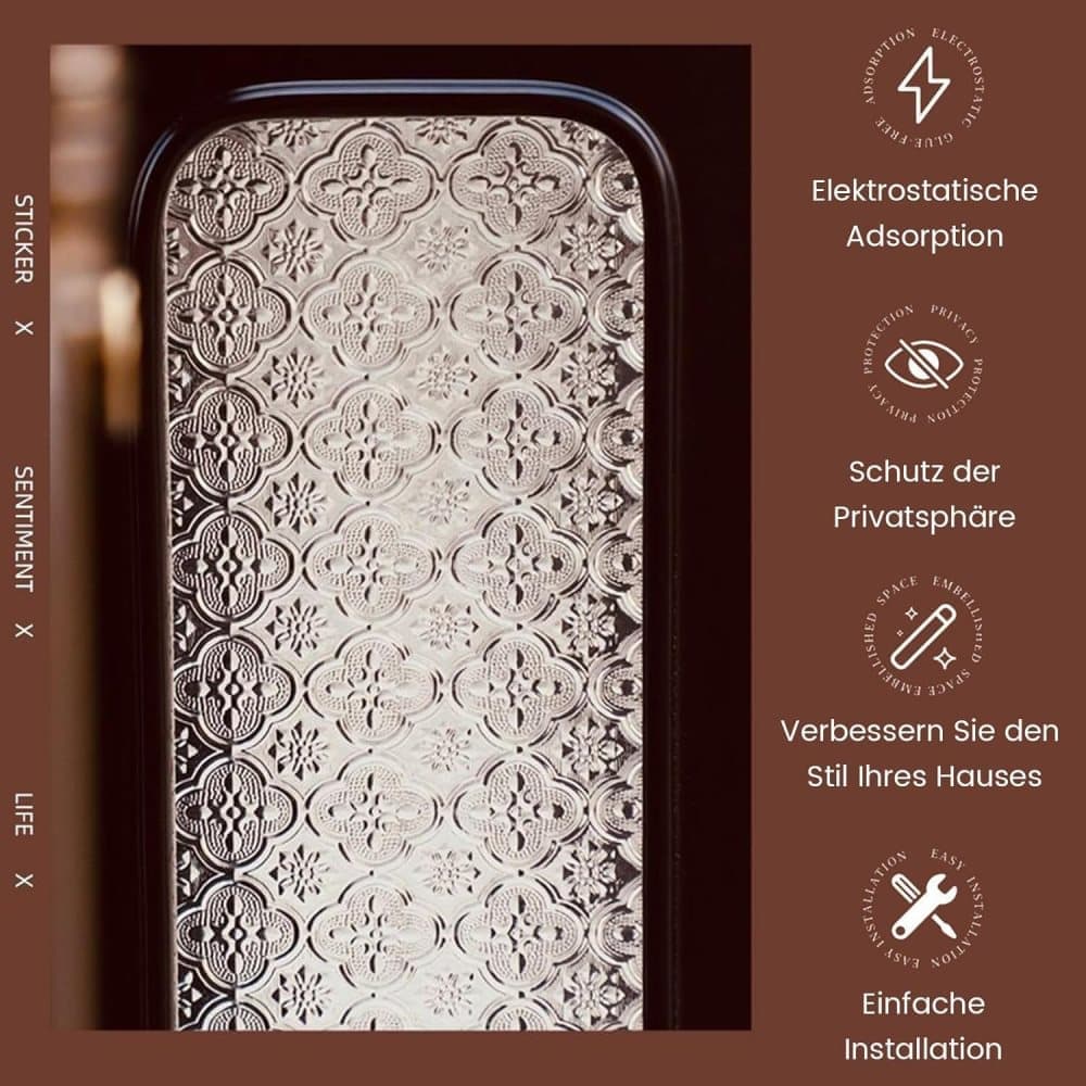 3D Window Film Self-Adhesive Privacy UV Heat Protection Decorative Reusable for Bathroom Home Glass, 50cmx3m