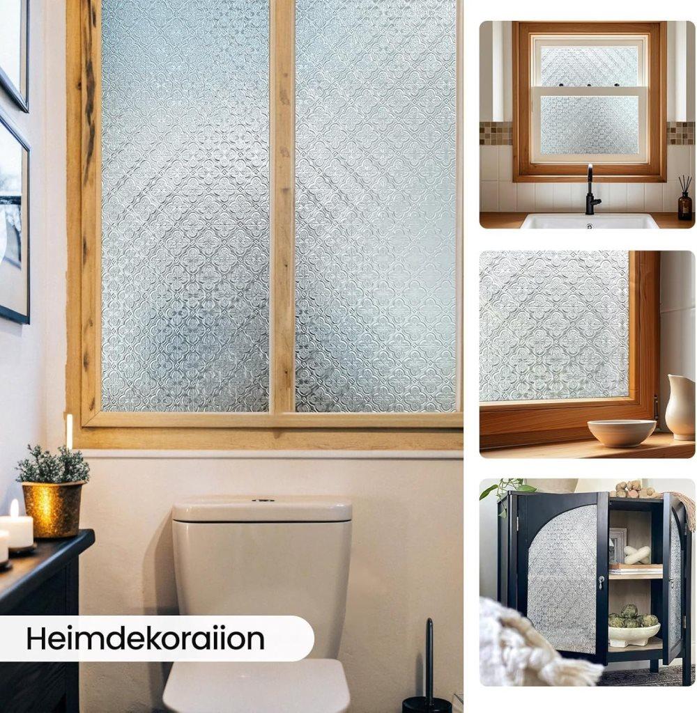3D Window Film Self-Adhesive Privacy UV Heat Protection Decorative Reusable for Bathroom Home, Compatible with Glass, 45cmx5m