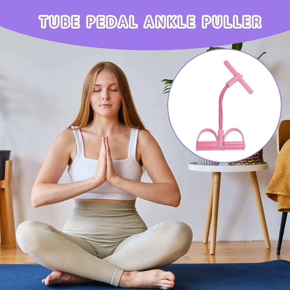 Pink abdominal trainer with multifunctional tension rope and fitness pedal, compatible with home workout, slap pull band