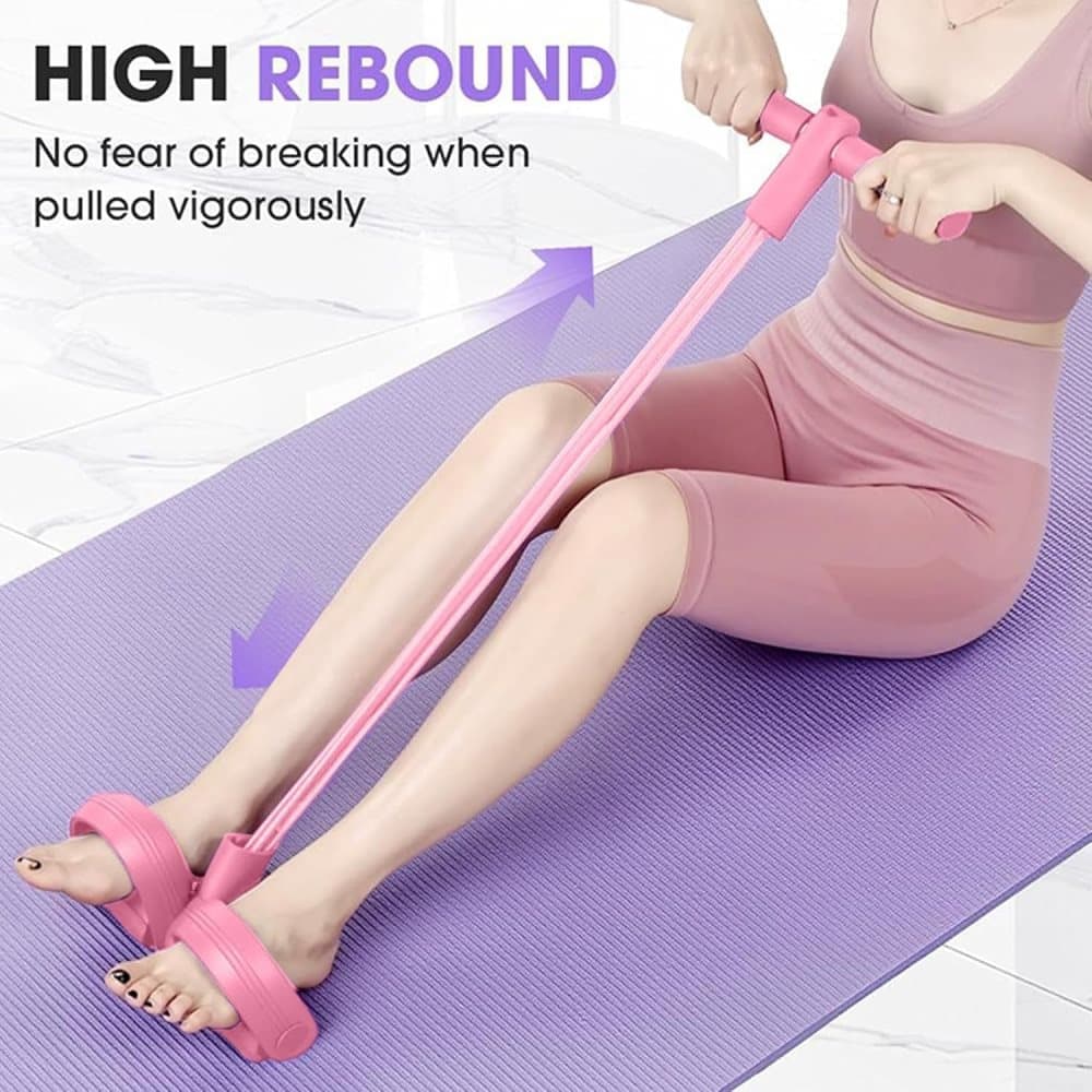 Pink abdominal trainer with multifunctional tension rope and fitness pedal, compatible with home workout, slap pull band
