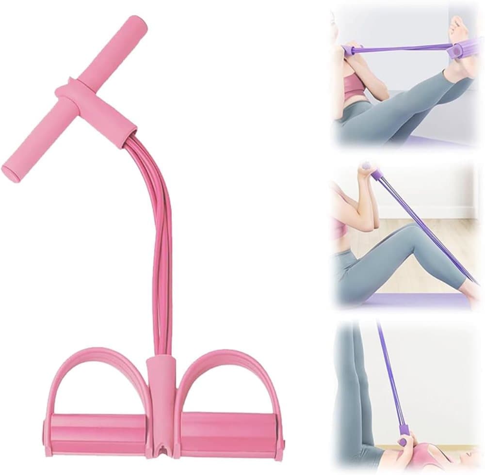 Pink abdominal trainer with multifunctional tension rope and fitness pedal, compatible with home workout, slap pull band