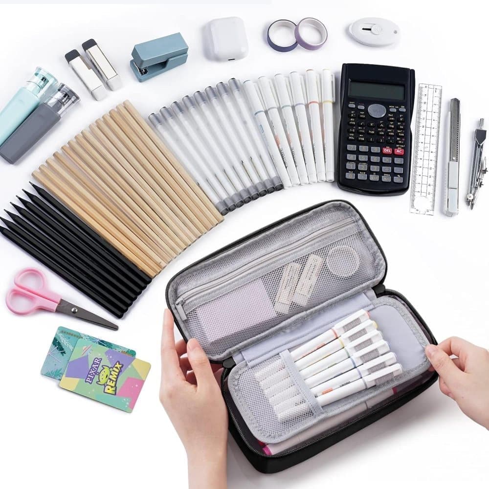 1 Pack Large Capacity Pencil Case, Multifunctional Lightweight Durable Organizer for Students and Office, Black