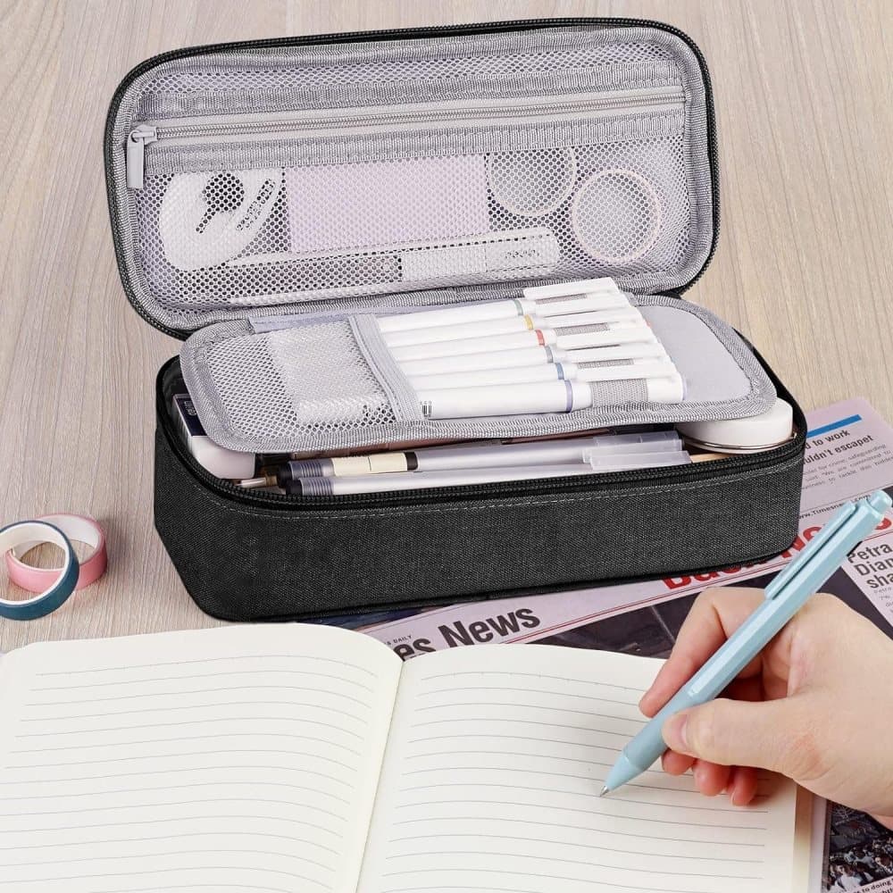 1 Pack Large Capacity Pencil Case, Multifunctional Lightweight Durable Organizer for Students and Office, Black